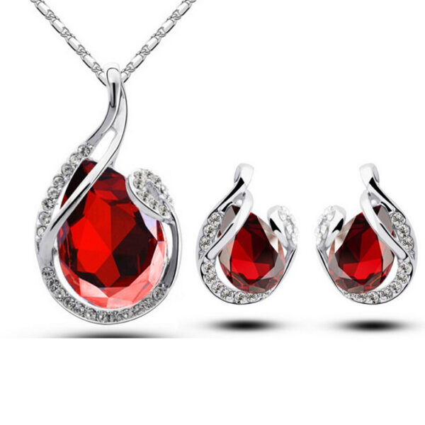 3pcs Rhinestone Necklace Set With Earrings Fashion Water-drop-shaped Jewelry For Women Valentine's Day - Image 2