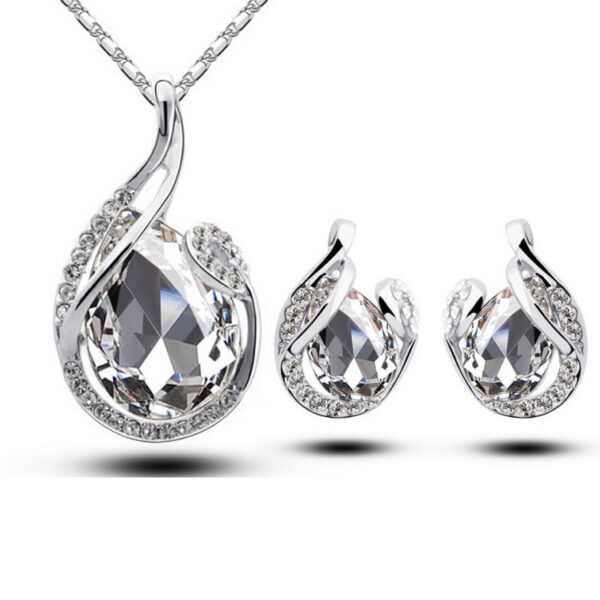 3pcs Rhinestone Necklace Set With Earrings Fashion Water-drop-shaped Jewelry For Women Valentine's Day - Image 3