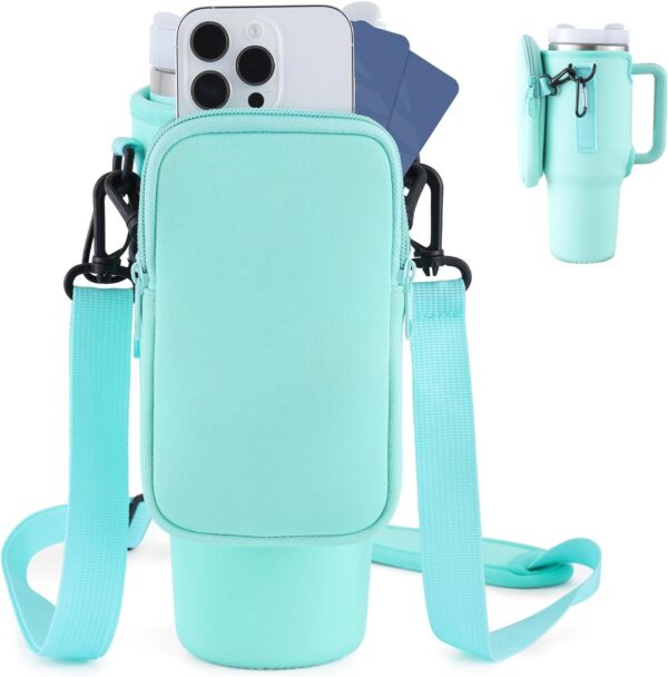 Slok Water Bottle Carrier Bag, Compatible With 40oz Tumbler With Handle, Modern Water Bottle Holder With Simple Adjustable Strap For Outdoor Walking Hiking Travelling Sports-Blue Purple - Image 4