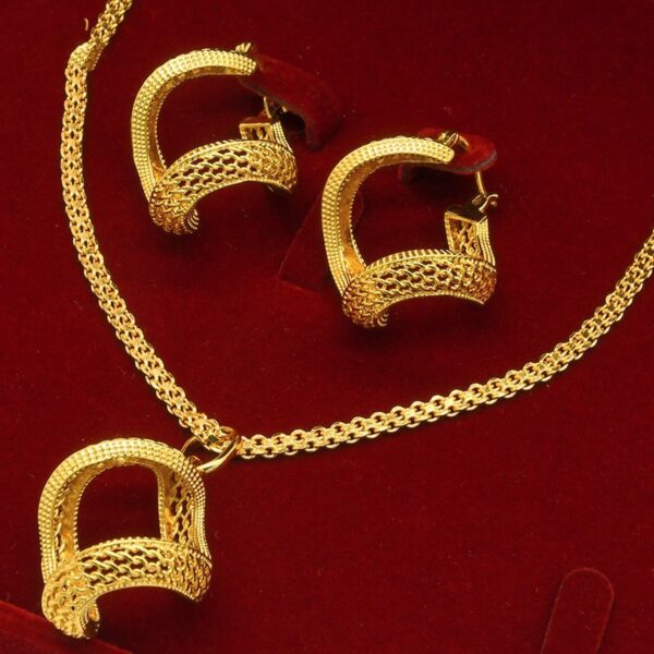 Alluvial Gold Twisted Geometric Necklace Earrings European And American - Image 5