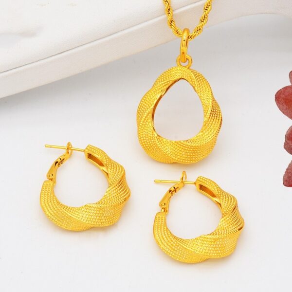 Alluvial Gold Twisted Geometric Necklace Earrings European And American - Image 3