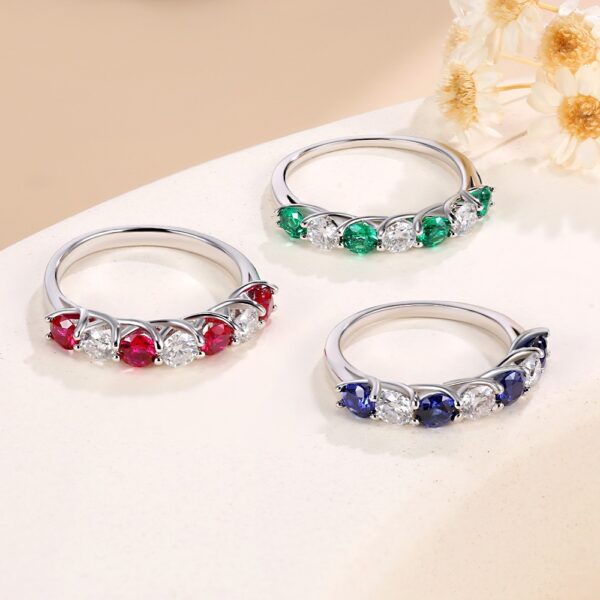 7 Diamond Stackable Ring Red And Blue Emerald