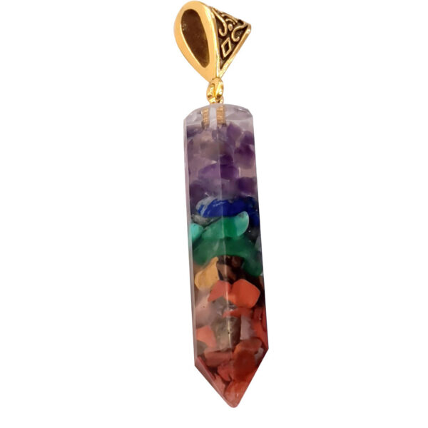 Seven Chakra Natural Crushed Stone Hexagon Column Necklace Aura Pendant - Image 3