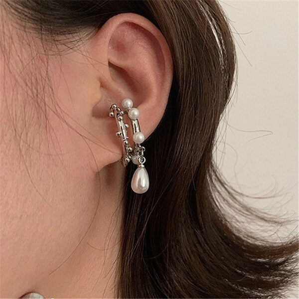 S925 Silver Two-piece Water Drop Pearl Ear Clip - Image 5