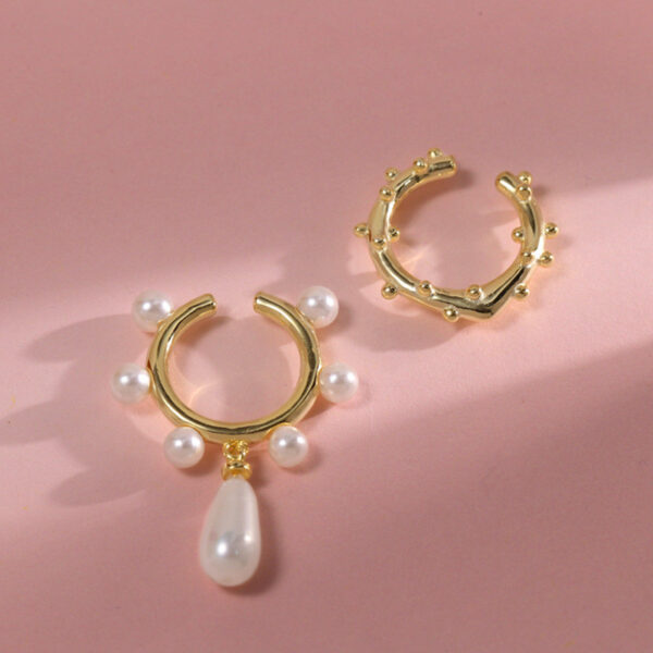 S925 Silver Two-piece Water Drop Pearl Ear Clip - Image 3