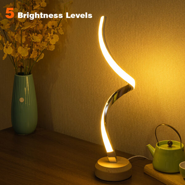 LED Spiral Table Lamp Modern Curved Desk Bedside Lamp Dimmable Warm White Night Light For Living Room And Bedroom - Image 2