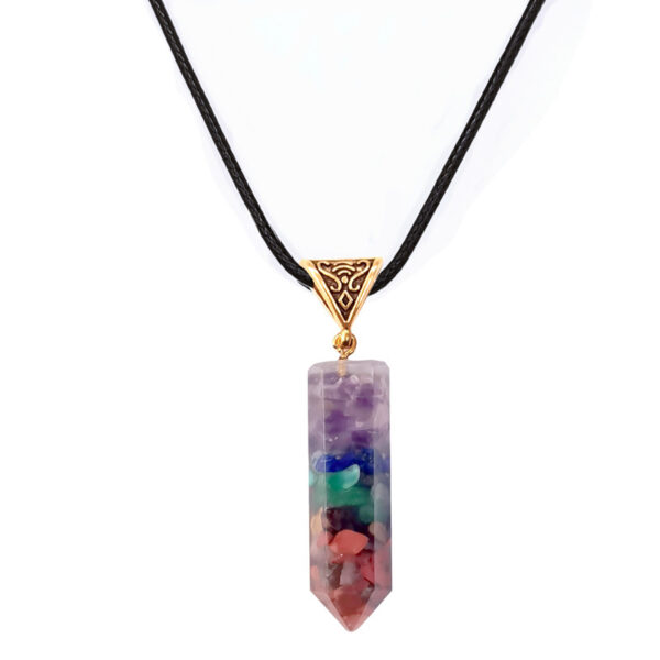 Seven Chakra Natural Crushed Stone Hexagon Column Necklace Aura Pendant - Image 6