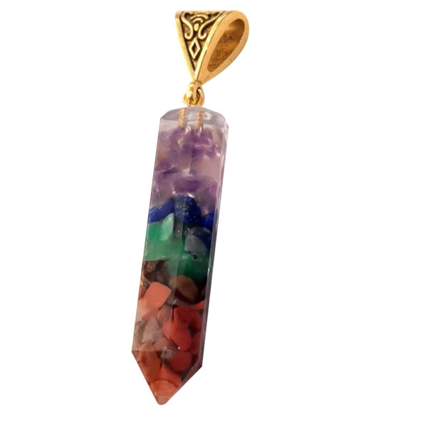 Seven Chakra Natural Crushed Stone Hexagon Column Necklace Aura Pendant - Image 8