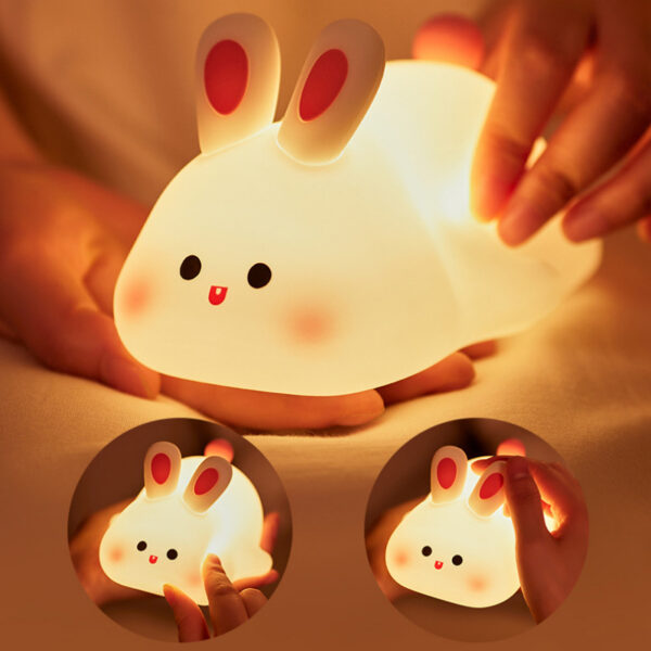 Cute LED Night Light Touch Sensor Cartoon Kid's Nightlights Big Face Rabbit Silicone Night Light Christmas Gift Bedside Lamp Home Decor - Image 2