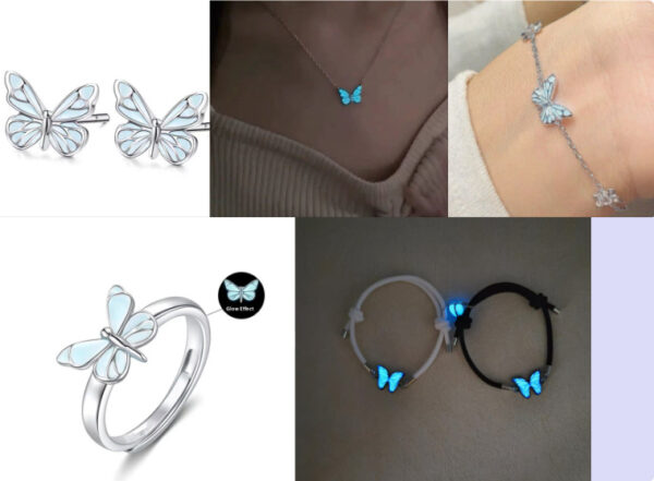 Fashion Blue Luminous Butterfly Necklace Bracelet Set For Glow In The Dark Women Clavicle Chain Choker Party Jewelry Set Gift - Image 8