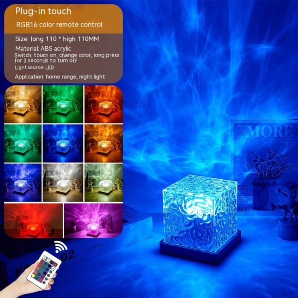 LED Water Ripple Ambient Night Light USB Rotating Projection Crystal Table Lamp RGB Dimmable Home Decoration 16 Color Gifts - Image 4