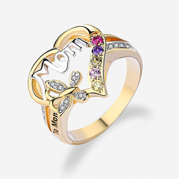 Mother's Day Gift Hollow Heart English Letter Love Mom Rhinestone Butterfly Finger Ring Jewelry Gift - Image 9