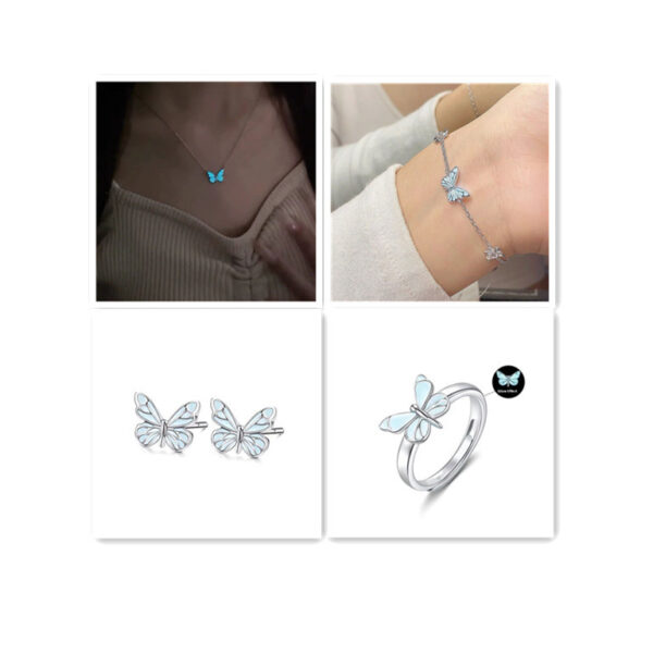 Fashion Blue Luminous Butterfly Necklace Bracelet Set For Glow In The Dark Women Clavicle Chain Choker Party Jewelry Set Gift - Image 5