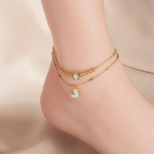 Fashion Jewelry Boho Classic Love Heart Ankle Chain Double Layer Chain Bracelet Anklet Charm Tassel Leg Chain On Foot Chain Women Party Jewelry Accessories - Image 4