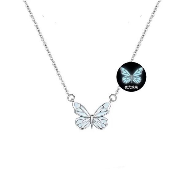 Fashion Blue Luminous Butterfly Necklace Bracelet Set For Glow In The Dark Women Clavicle Chain Choker Party Jewelry Set Gift - Image 9