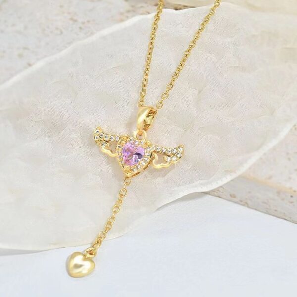 Moving Cupid Heart Angel Wings Tassel Necklace With Crystal Clavicle Chain Women Jewelry Gift Valentine's Day - Image 8