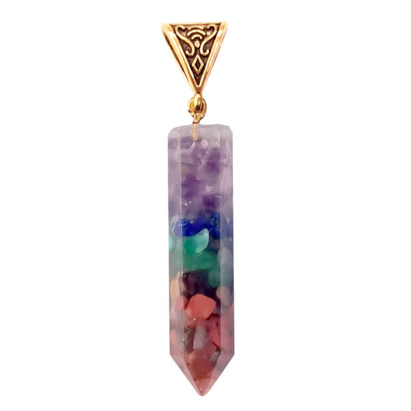 Seven Chakra Natural Crushed Stone Hexagon Column Necklace Aura Pendant