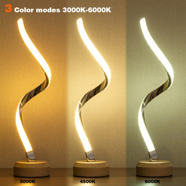 LED Spiral Table Lamp Modern Curved Desk Bedside Lamp Dimmable Warm White Night Light For Living Room And Bedroom - Image 5