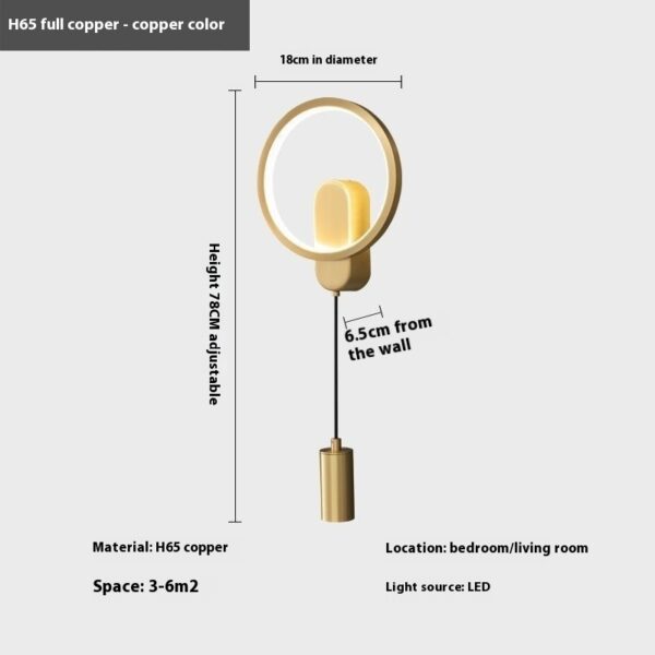 Copper Wall Lamp Light Luxury Bedroom Bedside Lamp - Image 6