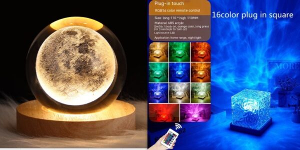 LED Water Ripple Ambient Night Light USB Rotating Projection Crystal Table Lamp RGB Dimmable Home Decoration 16 Color Gifts - Image 6