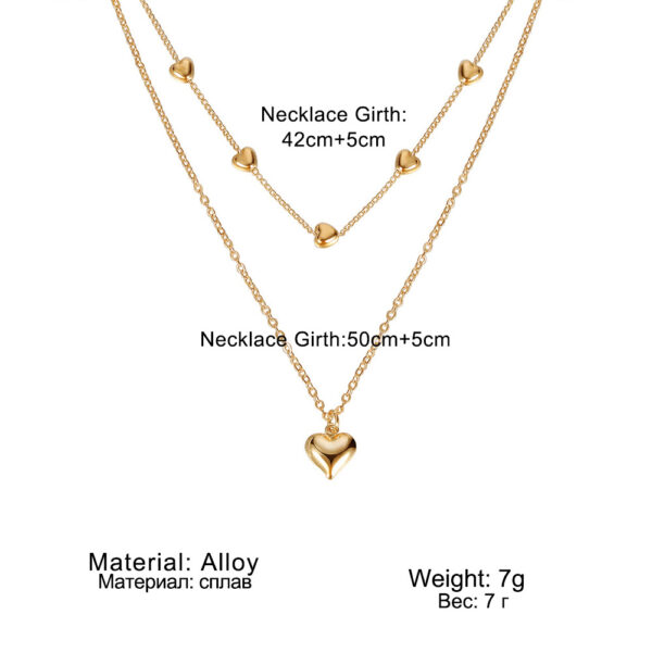 Double-layer Heart Pendant Fine Chain Necklace For Women Multilayer Gold Color Metal Necklaces Fashion Jewelry Accessories - Image 2