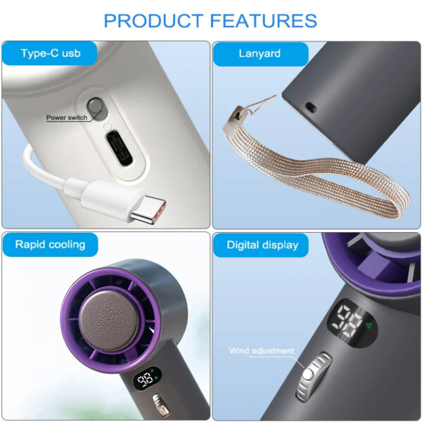 Portable Handheld Turbo Fan Cooling Semiconductor Refrigeration 3000mAh Battery Wind Speeds Adjustable Mini Personal Fan - Image 7