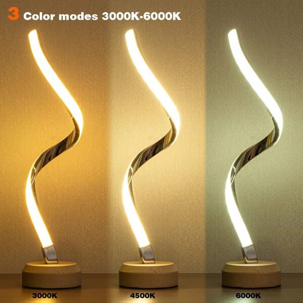 LED Spiral Table Lamp Modern Curved Desk Bedside Lamp Dimmable Warm White Night Light For Living Room And Bedroom - Image 4