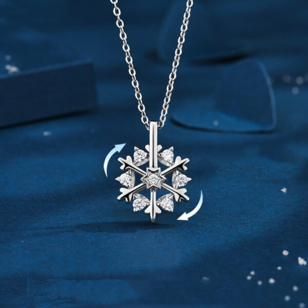 Rotatable 925 Silver Snowflake Necklace Women Luxury Niche Design Shiny Rhinestone Jewelry Autumn And Winter Birthday Gift For Friends - Image 9